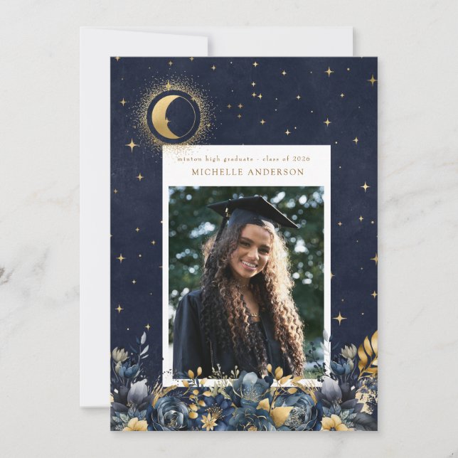 Invitation Celestial Floral Moon Graduation Announcement (Devant)