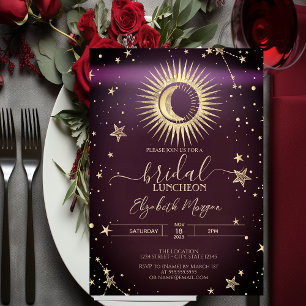Invitation Celestial Gold Sun Moon Stars Luncheon Bourgogne