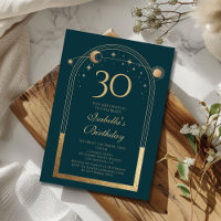 Celestial Green Gold Sun Moon Stars 30e anniversai