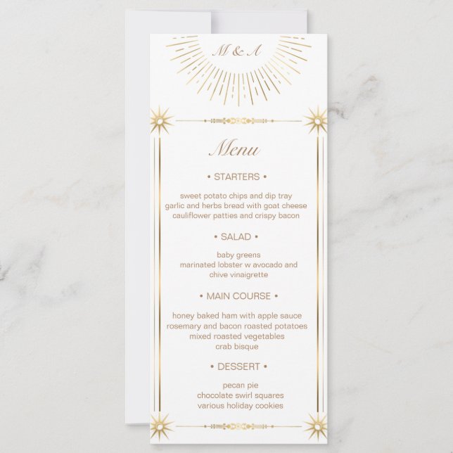 Invitation Celestial Midnight Gold Mariage Dinner Menu (Devant)