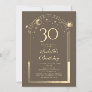 Invitation Celestial Mocha Gold Sun Moon Stars 30e anniversai