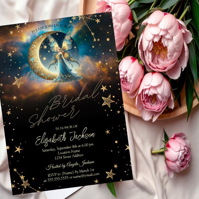 Invitation Celestial Moon Blue Fairy Stars Bridal Shower (Créateur téléchargé)