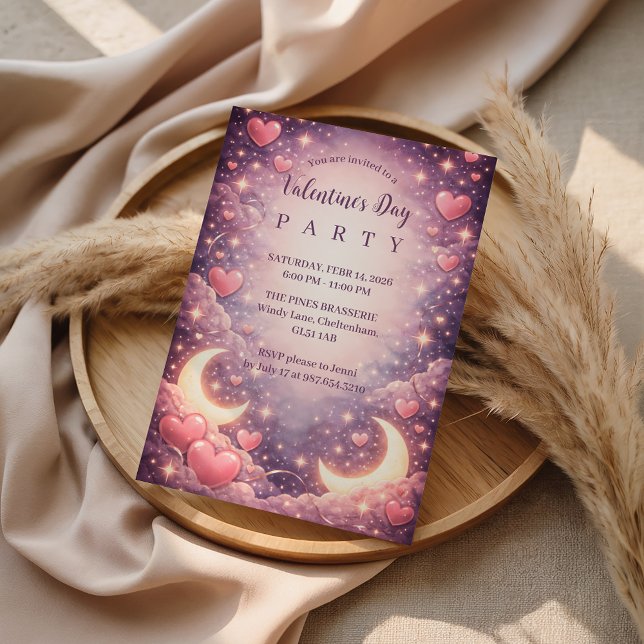 Invitation Celestial Moon Hearts Valentine (Créateur téléchargé)