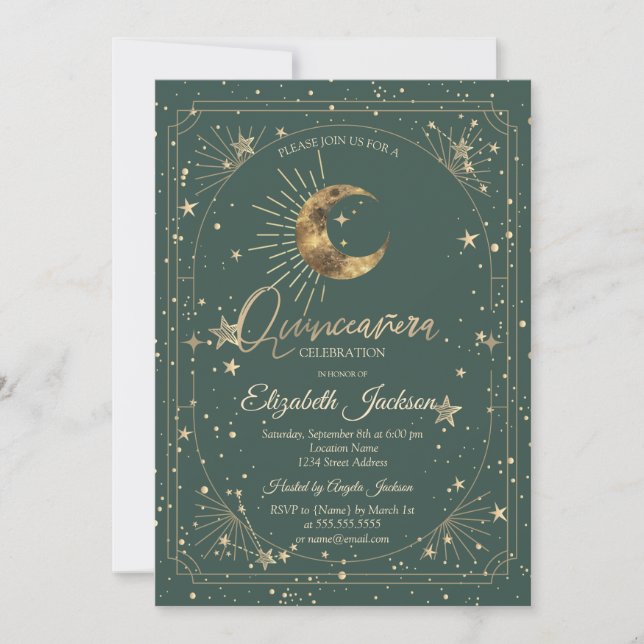 Invitation Celestial Moon Stars Frame Quinceanera (Devant)