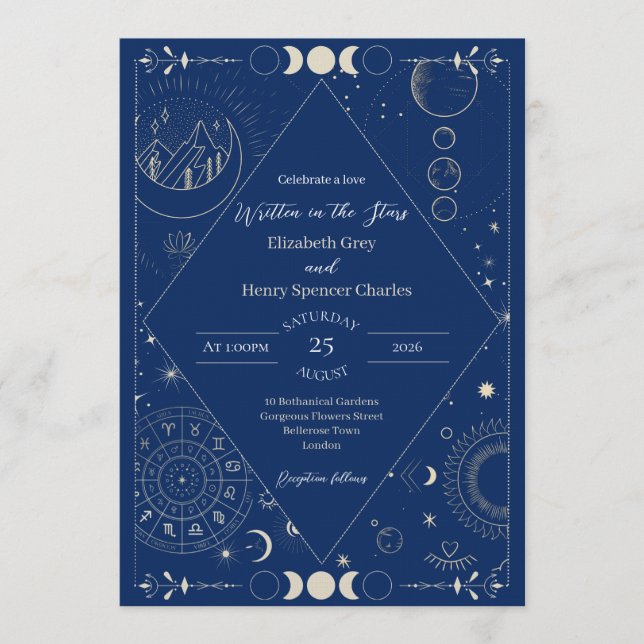 Invitation Celestial moon sun stars constellations wedding (Devant)