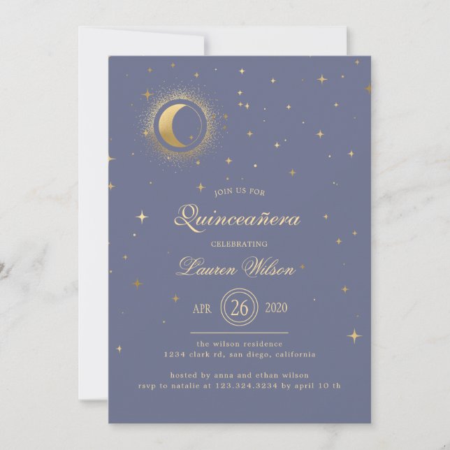 Invitation Celestial Pastel Gold Stars Quinceanera (Devant)
