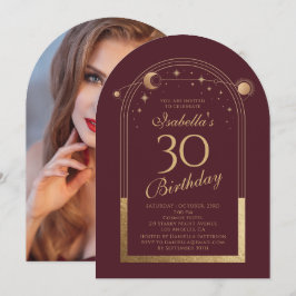 Invitation Celestial Red Gold Sun Moon Stars 30e anniversaire