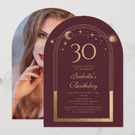 Invitation Celestial Red Gold Sun Moon Stars 30e anniversaire
