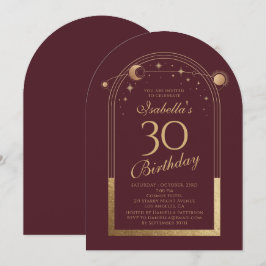 Invitation Celestial Red Gold Sun Moon Stars 30e anniversaire