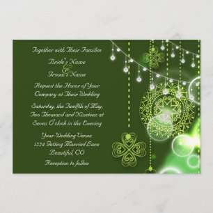 Invitation Celtic Clovers Vert et Blanc Mariage irlandais