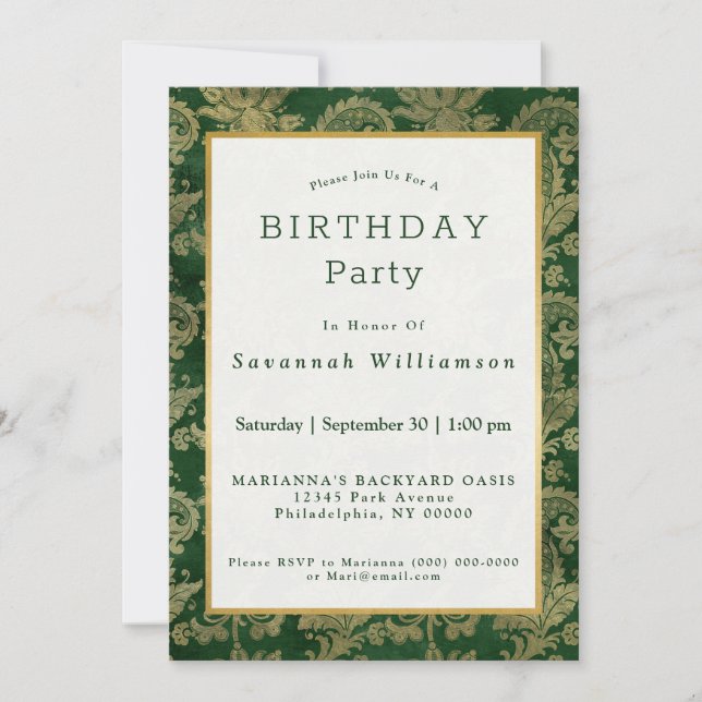 Invitation Celtic Green Gold Paisley Floral Anniversaire (Devant)