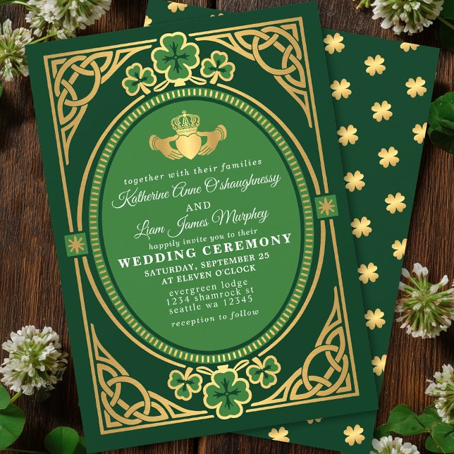 Invitation Celtic Knot Claddagh Shamrock Wedding Green  (Créateur téléchargé)