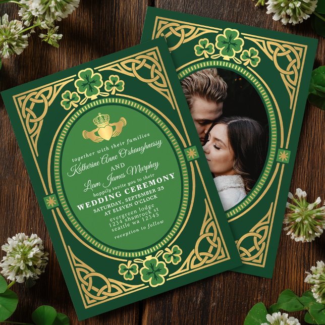Invitation Celtic Knot Claddagh Shamrock Wedding Green Photo (Créateur téléchargé)