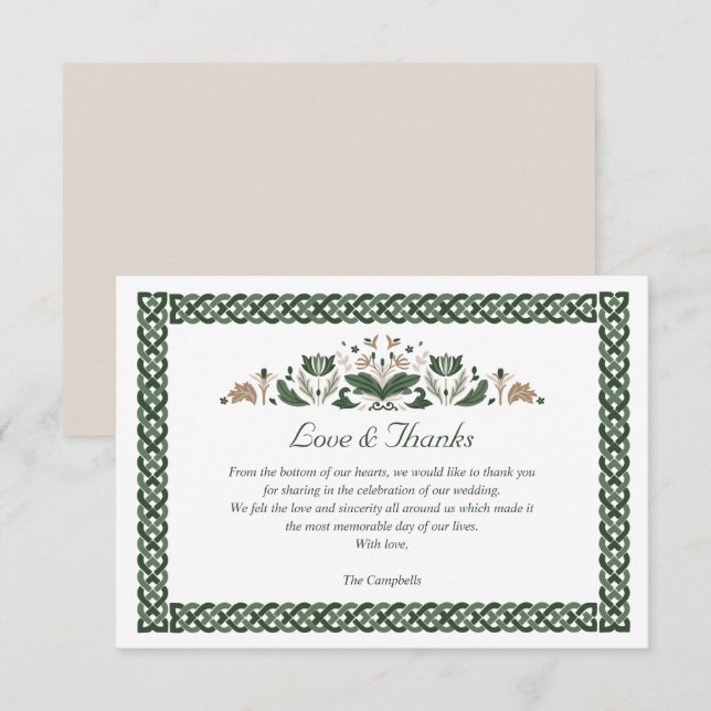 Invitation Celtic noeud Floral moderne irlandais Mariage MERC (Devant / Derrière)