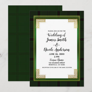 Invitation Celtic Vert Or Carreaux Tartan Blanc Mariage Irlan