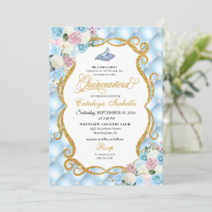 Invitation Cendrillon Bleu et rose Chaussure en verre Quincea