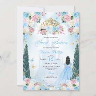 Invitation Cendrillon bleu et rose Fairytale Princess Sweet 1