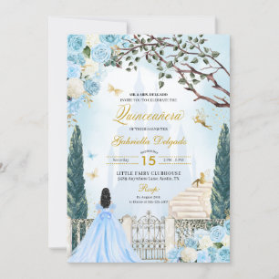 Invitation Cendrillon Bleu Jardin enchanté Quinceanera