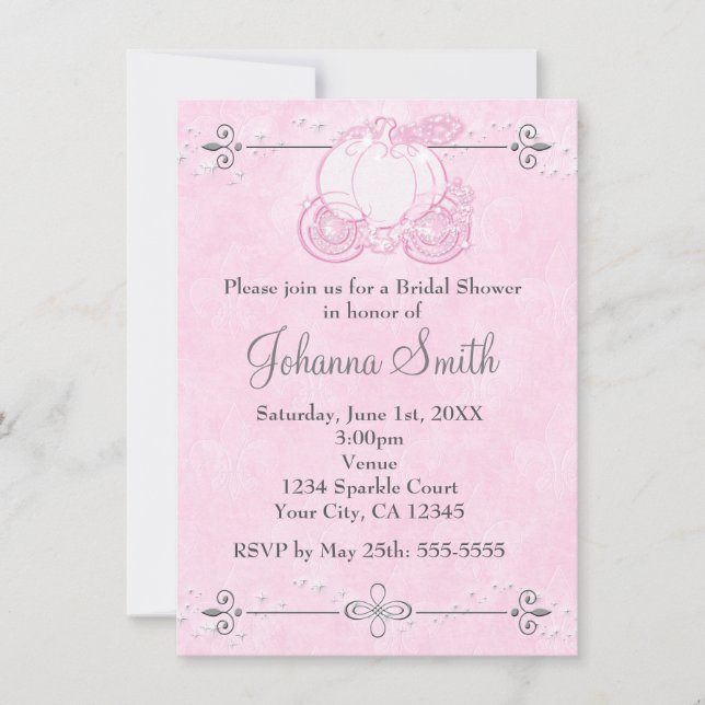 Invitation Cendrillon Carriage rose Douche nuptiale Invitatio (Devant)