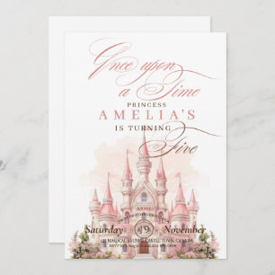 Invitation Cendrillon Château Princesse Rose Anniversaire