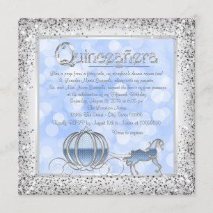 Invitation Cendrillon d'argent bleu Princesse Quinceanera