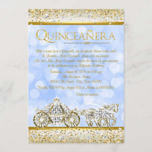 Invitation Cendrillon d'or bleu Princesse Quinceanera