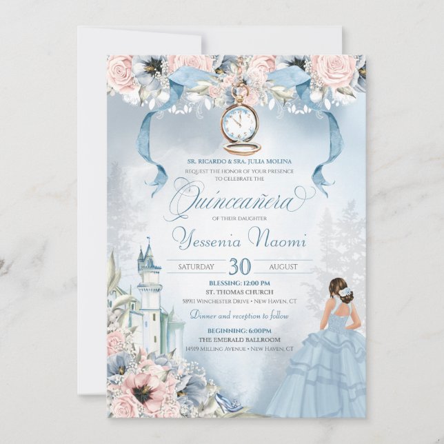 Invitation Cendrillon Fairy tale Princess Castle Quinceanera (Devant)