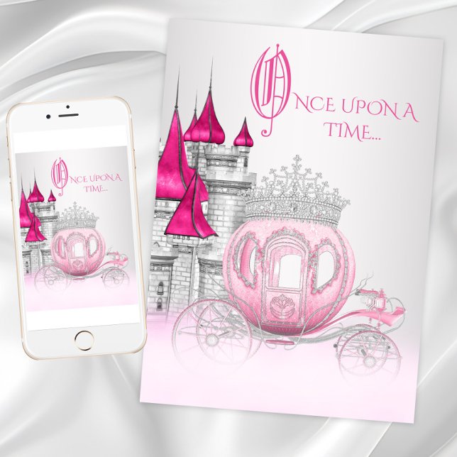 Invitation Cendrillon Il était une fois Princesse Anniversair (Cinderella princess birthday party invitation with beautiful carriage and castle. Any number - event)