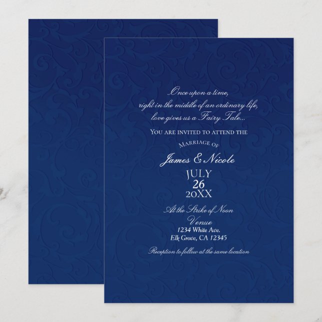 Invitation Cendrillon Marine Bleu Élégant Mariage de livre de (Devant / Derrière)