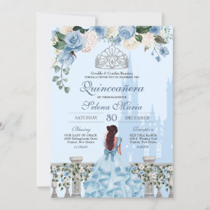 Invitation Cendrillon Rose bleu Silver Princesse Quinceañera