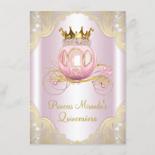 Invitation Cendrillon Rose Or Princesse Quinceanera