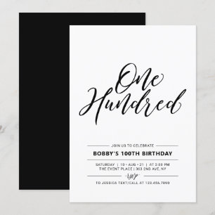 Invitation Centenaire Minimaliste Centième Anniversaire Noir 