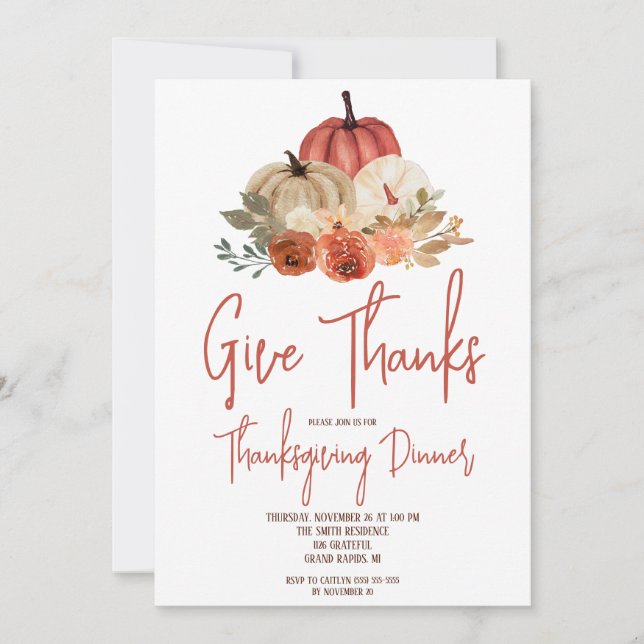 Invitation Centre Citrouille Automne Thanksgiving Diner Inv (Devant)