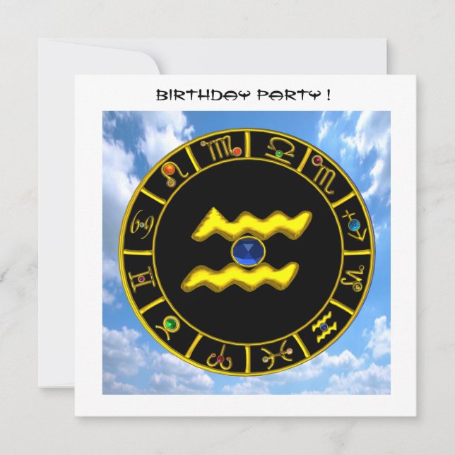 Invitation cercle AQUARIUS, jaune vif, bleu aqua, champagne (Devant)
