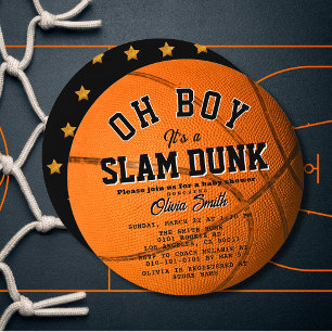 Invitation Cercle de fête prénatale pour garçon Slam Dunk Bas