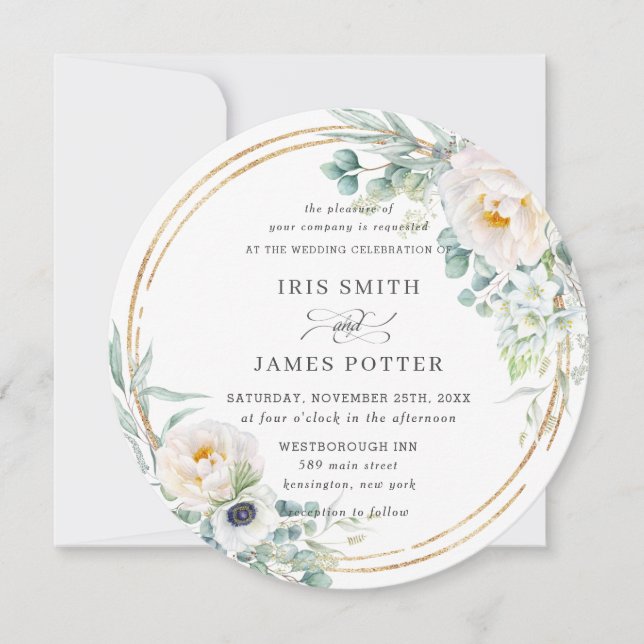Invitation Cercle d'or Mariage de l'eucalyptus floral d'ivoir (Devant)