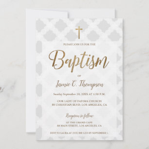 Invitation Cercles blancs gris simple Or Baptême moderne