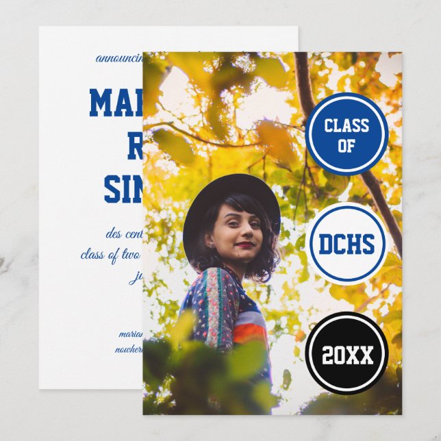 Invitation Cercles bleus - Diplôme photo (Devant / Derrière)