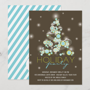 Invitation Cercles Bleus Étincelles Noël Arbre de Noël Fête