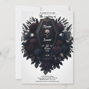 Invitation Cercueil Bloom Fleur de crâne blanc mariage gothiq