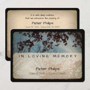 Invitation Cérémonie commémorative funèbre vintage d'arbres