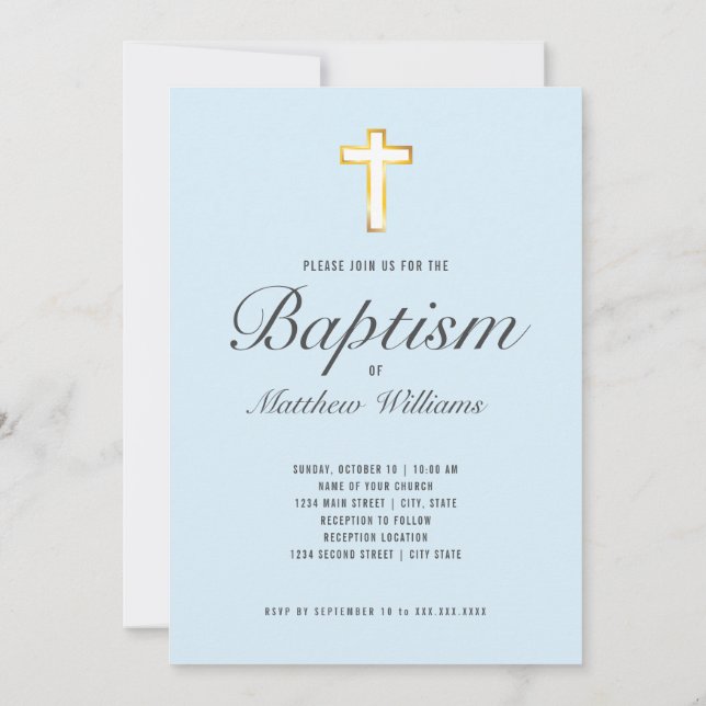 Invitation Cérémonie de baptême moderne Faux Gold Foil Cross (Dos)