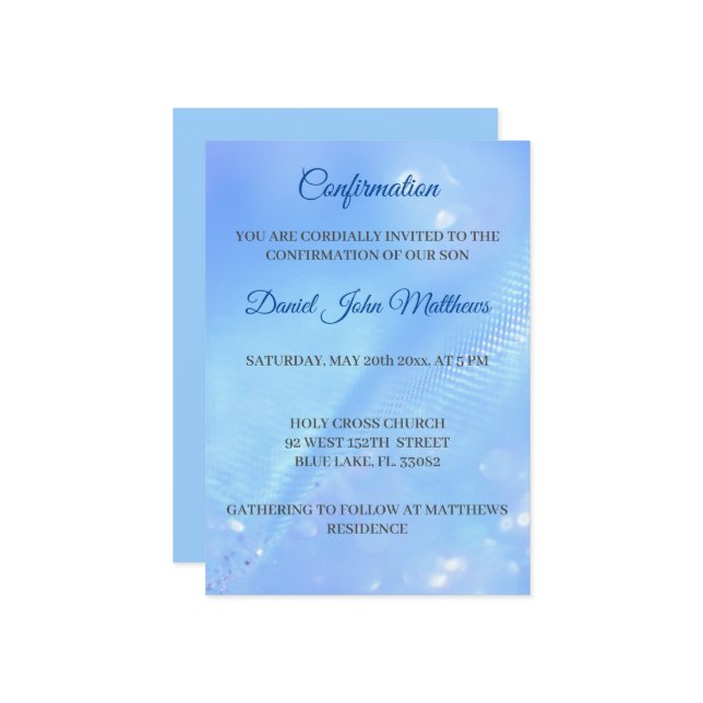 Invitation Cérémonie de confirmation bleu clair (Devant/Arrière en situation)