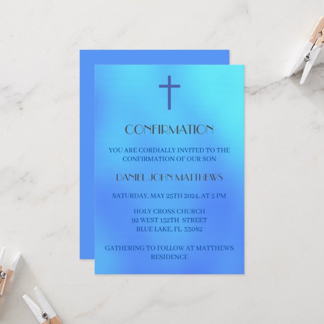 Invitation Cérémonie de confirmation de Croix Bleue (Devant/Arrière en situation)