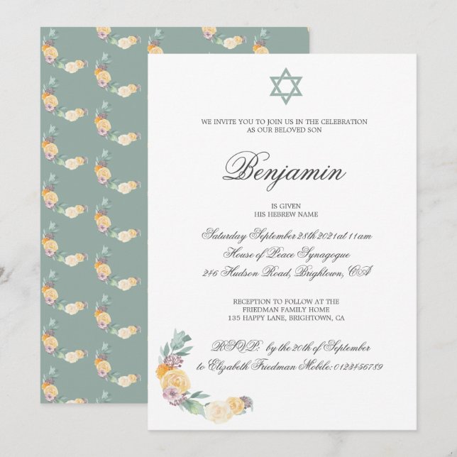 Invitation Cérémonie de désignation Hébreu bébé garçon Invita (Devant / Derrière)