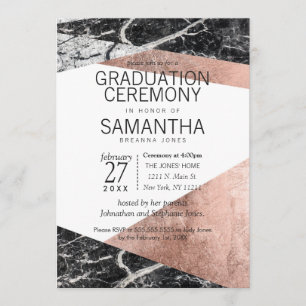 Invitation Cérémonie de graduation en or et marbre Rose moder