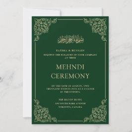 Invitation Cérémonie de Henna Mehndi Vintage Vert Gold Frame