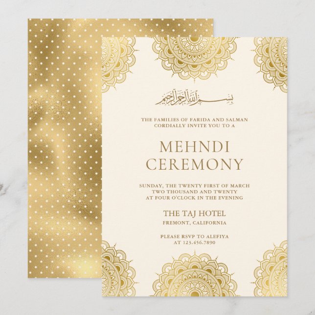 Invitation Cérémonie de la crème et de l'or asiatique Motif m (Devant / Derrière)