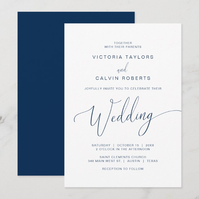 Invitation Cérémonie de la Mariage de l'église, bleu de la ma (Devant / Derrière)