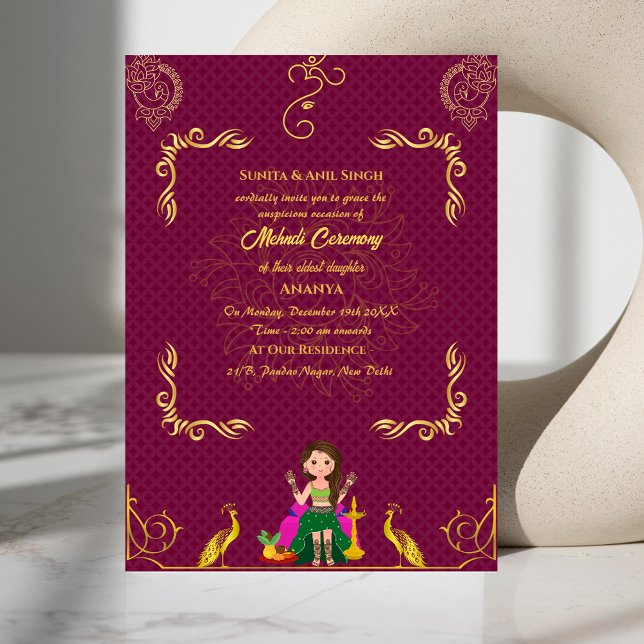 Invitation Cérémonie de la mariée indienne Mehndi Ganesha (Créateur téléchargé)